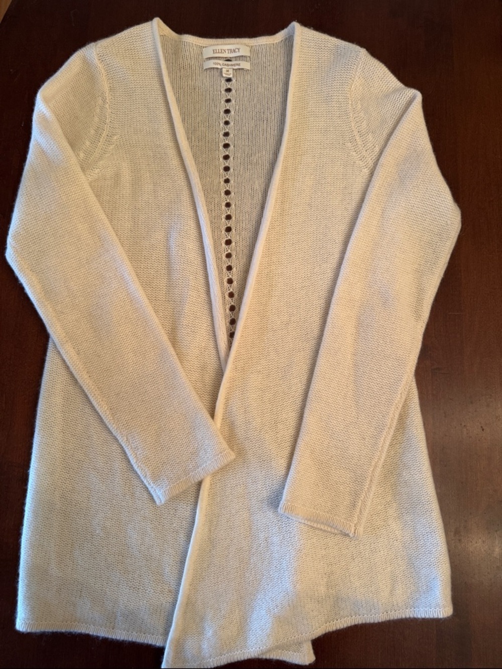 Ellen Tracy 100% Cashmere Soft Cream Open-Front Cardigan